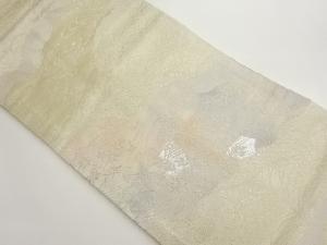 引箔道長取に流水・草花・鳥模様織出し名古屋帯